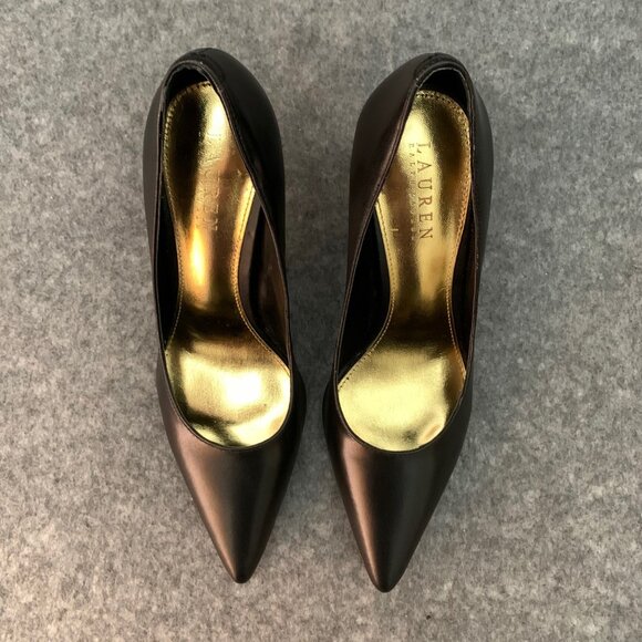 Lauren Ralph Lauren Sarina Women's Black Leather Heel Pointed Toe Pump Shoes - Picture 8 of 13